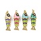 Brass Enamel Pendants, with Jump Ring, Fish Charm, Real 18K Gold Plated, Rack Plating, Lead Free & Cadmium Free, Long-Lasting Plated, Mixed Color, 29x9.5x7mm, Hole: 3mm