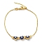 Heart with Evil Eye Enamel Slider Bracelet with Box Chains, Rack Plating Brass Bracelet, Midnight Blue, 7-1/2~8-1/4 inch(18.9~20.9cm)