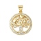Brass Micro Pave Cubic Zirconia Pendants, Cadmium Free & Lead Free, Round with Tree, Real 18K Gold Plated, 20x18x2.5mm, Hole: 3.5x5mm