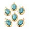 Synthetic Turquoise Pendants, Brass Oval Charms, Real 18K Gold Plated, 23x15x7mm, Hole: 3x2mm