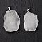 Natural Quartz Crystal Pendants, Rock Crystal Pendants, Nuggets, with Brass Findings, Platinum, 26~42x20~26x14~22mm, Hole: 5x8mm