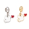 304 Stainless Steel European Dangle Charms, Large Hole Pendants, with Enamel, Bird with Heart, Golden & Stainless Steel Color, 20mm, Hole: 4.5mm