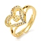 Heart with Letter Rack Plating Brass Micro Pave Clear Cubic Zirconia Adjustable Rings for Women, Lead Free & Cadmium Free, Real 18K Gold Plated, Letter Q, Inner Diameter: 16mm