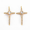Brass Clear Cubic Zirconia Pendants, Nickel Free, Cross, Real 18K Gold Plated, 23x13x4mm, Hole: 1mm