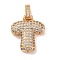 Brass Micro Pave Cubic Zirconia Pendants, Nickel Free, Real 18K Gold Plated, Clear, Letter T, 18.5~24x12.5~25.5x5~5.5mm, Hole: 5x3mm