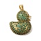 Rack Plating Brass Micro Pave Cubic Zirconia Pendants, Long-Lasting Plated, Lead Free & Cadmium Free, Duck Charms, with Jump Ring, Green, 26x21x9mm, Hole: 4x3mm