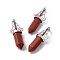 Synthetic Goldstone Big Pointed Pendants, 7 Chakra Faceted Bullet Charms, with Platinum Plated Brass Findings and Colorful Rhinestone, Cadmium Free & Lead Free, 55x22.5x16mm, Hole: 8x5mm