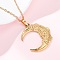 Moon with Flower 304 Stainless Steel Pendant Necklaces, Ion Plating(IP), Real 18K Gold Plated, 17.99 inch(45.7cm)