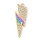 Eco-friendly Brass Micro Pave Clear Cubic Zirconia Pendants, with Enamel, Cadmium Free & Lead Free, Long-Lasting Plated, Lightning, Golden, 27x9.5x2.2mm, Hole: 1.2mm