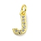 Letter Brass Micro Pave Clear Cubic Zirconia Pendants, Cadmium Free & Nickel Free & Lead Free, Jump Ring, Real 18K Gold Plated, Letter J, 9x5.8x1.8mm, Jump Ring: 4x0.9mm, Hole: 2.5mm