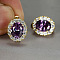 Brass Cubic Zirconia Hoop Earrings, Oval, Golden, Purple, 14x12mm