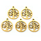 PVD Vacuum Plating 201 Stainless Steel Pendants, Laser Cut, Round Ring with Tree, Real 18K Gold Plated, 17x14x1mm, Hole: 1.2mm