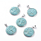 Synthetic Turquoise Pendants, with Platinum Tone Brass Pendant Settings, Flat Round with Tree, 28~29x24~25x6~7mm, Hole: 6x4mm