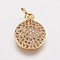 Brass Cubic Zirconia Charms, Flat Round, Golden, 13x10x2.5mm, Hole: 3.5mm