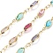 Handmade Colorful Glass Horse Eye Link Chains, with Brass Findings, with Spool, Soldered, Real 18K Gold Plated, Horse Eye: 14x4.5x1.8mm, 4x2.5x0.2mm, about 16.40 Feet(5m)/Roll