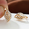 Leaf Brass Micro Pave Cubic Zirconia Hoop Earrings, with Rhinestone, Golden, Lt.Col.Topaz, 17x10mm