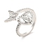 Clear Cubic Zirconia Heart Virgin Mary with Butterfly Open Cuff Ring, Rack Plating Brass Wide Ring for Women, Cadmium Free & Lead Free, Platinum, US Size 7 3/4(17.9mm)