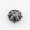 4-Petal Brass Micro Pave Cubic Zirconia Bead Caps, Lead Free & Nickel Free & Cadmium Free, Gunmetal, 6.5x3mm, Hole: 1mm