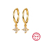Real 18K Gold Plated 925 Sterling Silver Flower Dangle Hoop Earrings, Clear, 19x8.5mm