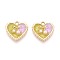 Alloy Enamel Pendants, with ABS Imitation Pearl, Heart with Cherry Charm, Golden, Light Khaki, 17.5x18x4mm, Hole: 1.8mm