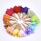 Iron Pendants, with Chiffon, Flower, Golden, Mixed Color, 30~35x20~30mm, Hole: 1~4mm