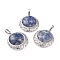 Natural Blue Spot Jasper Pendants with Hollow Platinum Brass Findings, Flat Round, 33.5x30x6mm, Hole: 8x5mm