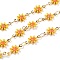 Handmade Brass Enamel Link Chains, with Spool, Soldered, Long-Lasting Plated, Real 18K Gold Plated, Daisy, Gold, 13x7.5x2mm, 32.8 Feet(10m)/roll