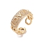 Brass Micro Pave Cubic Zirconia Open Cuff Rings, Word Love, Light Gold, Inner Diameter: 16.6mm