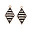 Alloy Enamel Pendants, with Crystal Rhinestone, Cadmium Free & Lead Free, Light Gold, Rhombus Charms, Black, 30x15x2.5mm, Hole: 1.8mm