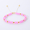 Bohemian Style Handmade Glass Braided Bead Bracelets for Women, with Brass Beads, Hot Pink