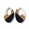 Opaque Resin & Walnut Wood Pendants, Oval Charms, Black, 35.5x22x3.5mm, Hole: 16X10mm