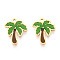 04 Stainless Steel Charms, with Enamel, Real 14K Gold Plated, Coconut Tree Charm, Ion Plating(IP), Lime Green, 13x10.5x0.8mm, Hole: 1mm