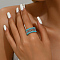Elegant Vintage Style Brass Wide Hollow Flower Band Ring for Women's Daily Wear, Deep Sky Blue, Inner Diameter: 16~19mm