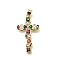 Rack Plating Brass Micro Pave Cubic Zirconia Pendants, Long-Lasting Plated, Lead Free & Cadmium Free, Cross Charms, Real 18K Gold Plated, 32x18.5x2.5mm, Hole: 5x3mm