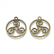 Tibetan Style Alloy Pendants, Flat Round with Triskelion, Antique Bronze, 31x27x2mm, Hole: 2mm