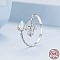 Hamsa Hand & Teardrop 925 Sterling Silver Cubic Zirconia & Opal & Moonstone Cuff Rings, Platinum, Inner Diameter: 18mm