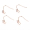 Brass Earring Hooks, Ear Wire, with Clear Cubic Zirconia and Horizontal Loop, Long-Lasting Plated, Real Rose Gold Plated, 16mm, 20 Gauge, Pin: 0.8mm