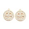 Brass Micro Pave Clear Cubic Zirconia Charms Pendants, Long-Lasting Plated, Flat Round with Smiling Face, Real 14K Gold Plated, 13.5x11.5x1.5mm, Hole: 1.2mm