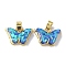 Rack Plating Brass Pendants, with Resin Imitation Opal & Glitter, Long-Lasting Plated, Lead Free & Cadmium Free, Butterfly, Royal Blue, 11.5x15.5x5mm, Hole: 4x2.5mm