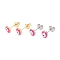 Brass Enamel Stud Earrings, Long-Lasting Plated, Flat Round with Evil Eye, Real Gold Plated & Real Platinum Plated, Mixed Color, Deep Pink, 6x2.5mm, Pin: 0.8mm
