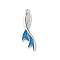 Alloy Rhinestone Pendants, with Blue Enamel, Fish Tail Charms, Cadmium Free & Lead Free, Platinum, 45x13.5x3mm, Hole: 3mm