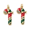 Christmas Theme Rack Plating Brass Pendants, Micro Pave Colorful Grade AAA Cubic Zirconia, with Enamel and Jump Ring, Long-Lasting Plated, Cadmium Free & Lead Free, Christmas Cane, 19.5x10x3.5mm, Hole: 2mm