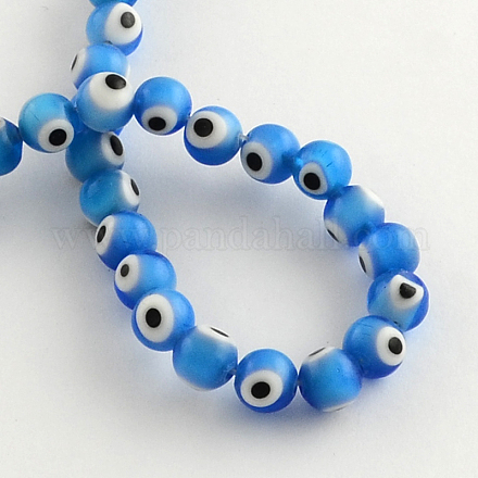 Круглый ручной сглаза Lampwork бисер LAMP-R114-10mm-03-1