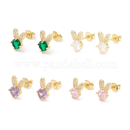 Серьга-гвоздик из латуни с кубическим цирконием EJEW-C021-06G-1