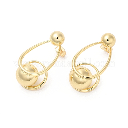 Женские латунные серьги-гвоздики в форме капли с шариком EJEW-D065-06G-1