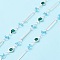 Brass Oval & Ring Link Chains, with Glass Beaded, Unwelded, with Spool, Silver, 15x2.5x0.5mm, 10x4.5x2mm, 5x4.5x2mm, about 16.40 Feet(5m)/Roll