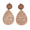 Teardrop Leather Pendants, with Wood & Iron Ring, Red Copper, PeachPuff, 75~77x37.5x2mm, Hole: 5mm