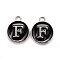 Platinum Plated Alloy Charms, Cadmium Free & Lead Free, with Enamel, Enamelled Sequins, Flat Round with Letter, Letter.F, 14x12x2mm, Hole: 1.5mm