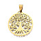 201 Stainless Steel Pendants, Flat Round with Tree, Golden, 32x29.5x1mm, Hole: 5x3mm