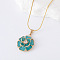 3Pcs Elegant Stainless Steel Enamel Flower Pendant Necklaces for Women, Golden, Dark Cyan, 15.75 inch(40cm)